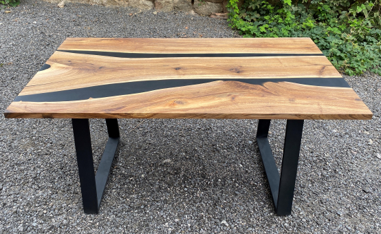 Dining table "Familiar2" made of natural walnut wood with epoxy resin