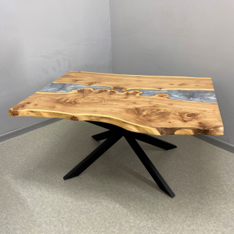 Coffee table "Windrose" made of natural Elm wood and epoxy resin