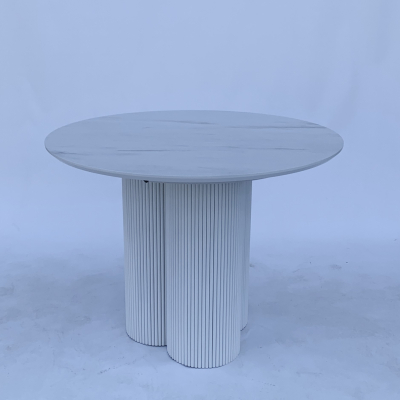 Обідній круглий розкладний стіл з HPL Тріо (мармур Леванто білий)  фото