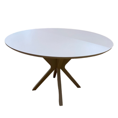 Обідній білий круглий розкладний стіл з HPL сірий фото