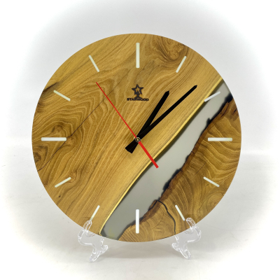 Настінний годинник "Camila" із натурального дерева Акація з епоксидною смолою фото