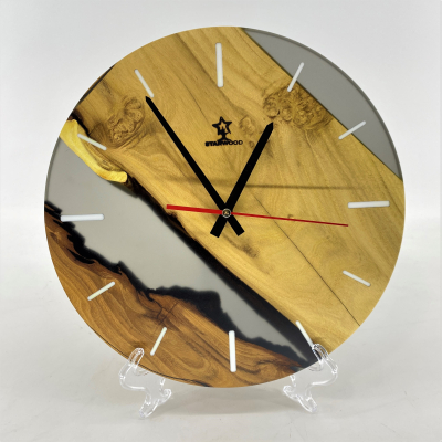 Wall clock "Luna" made of natural wood Acacia with epoxy resin 