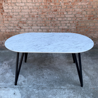 Oval folding table with HPL (White Carrara Marble)