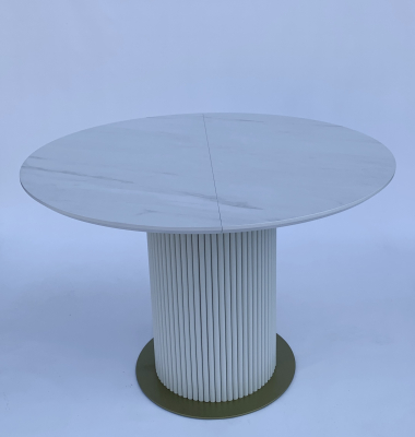 Обідній круглий розкладний стіл з HPL (Мармур білий) фото