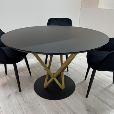 Обідній круглий стіл з HPL (Чорний) з підстіллям золота корона  фото