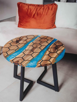 "Blaysko" coffee table made of natural walnut wood with epoxy resin