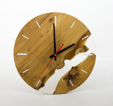 Wall clock "Verzasca" made of natural Acacia wood and epoxy resin