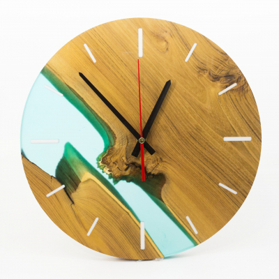 Настінний годинник "Green way" із натурального дерева Акація та епоксидною смолою фото