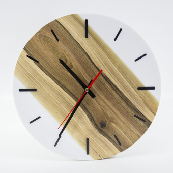 Wall clock "Striped" made of natural wood Walnut and epoxy resin