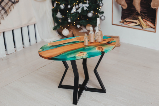 Coffee table "Canyon" made of natural Acacia wood with epoxy resin