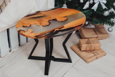 Журнальний стіл "Nebbia" із натурального дерева Акація та епоксидною смолою фото