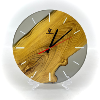 Настінний годинник "Onetti" із натурального дерева Акація з епоксидною смолою фото