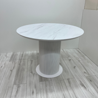 Dining round table with HPL White Levanto Marble