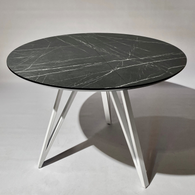Круглый раскладной стол с HPL (камень Пьетра Гриджия чёрный) фото