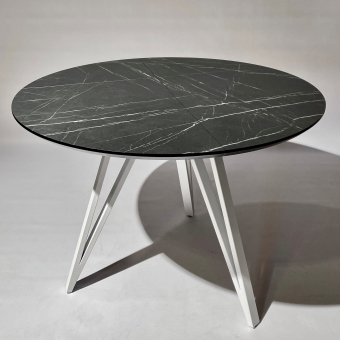 Круглий розкладний стіл із HPL (камінь П'єтра Гріджіа чорний)