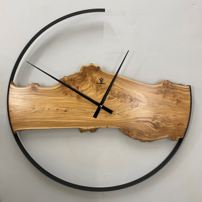 Wall clock made of natural Elm wood 