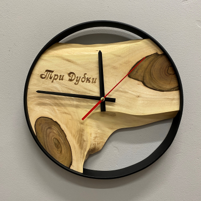 Branded wall clock made of natural wood Walnut 