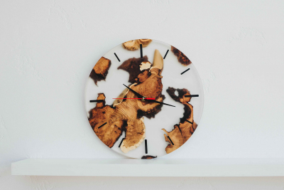 Wall clock "Kolizhanka" made of natural Acacia wood with epoxy resin 
