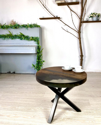 Журнальный стол "Loki" из натурального дерева морённый Дуб и эпоксидной смолой фото