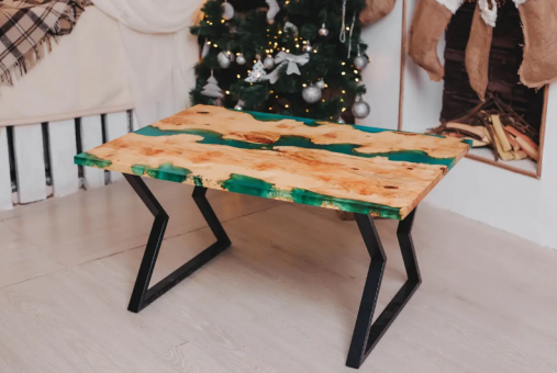 Coffee table made of natural maple wood and epoxy resin