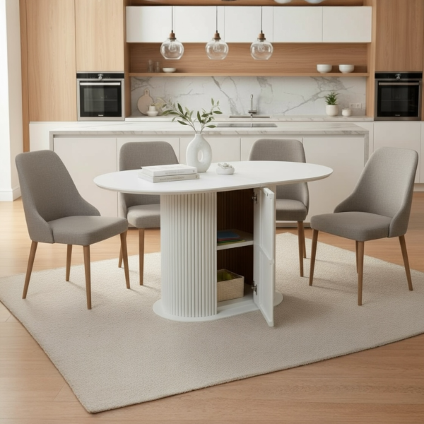 Oval dining folding table B-WOOD made of HPL with minibar