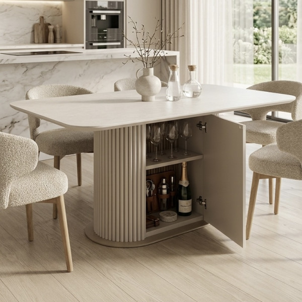 Rectangular non-folding dining table B-WOOD made of HPL with minibar