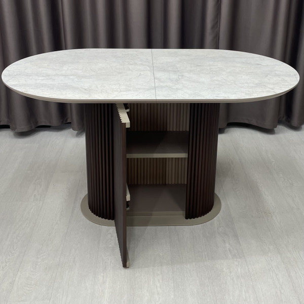 Oval dining folding table B-WOOD made of HPL with minibar