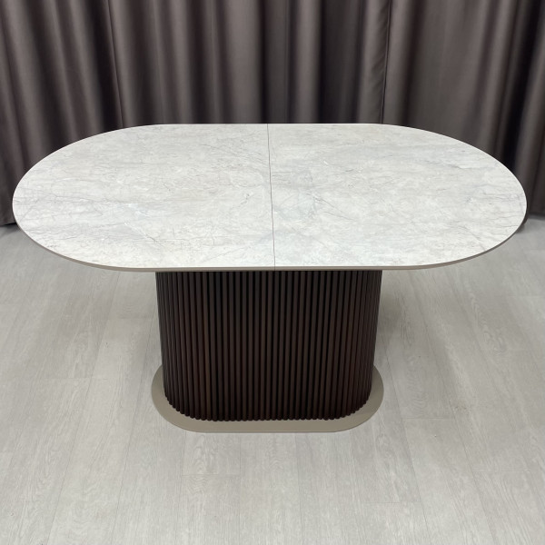 Oval dining folding table B-WOOD made of HPL with minibar