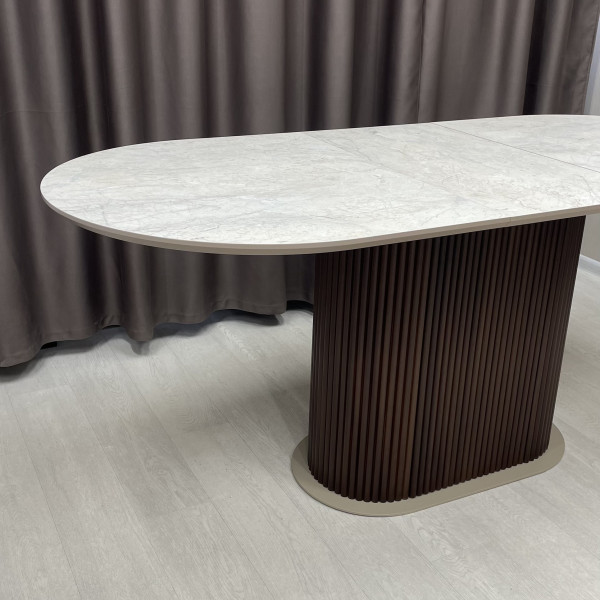 Oval dining folding table B-WOOD made of HPL with minibar