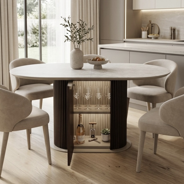 Oval dining folding table B-WOOD made of HPL with minibar