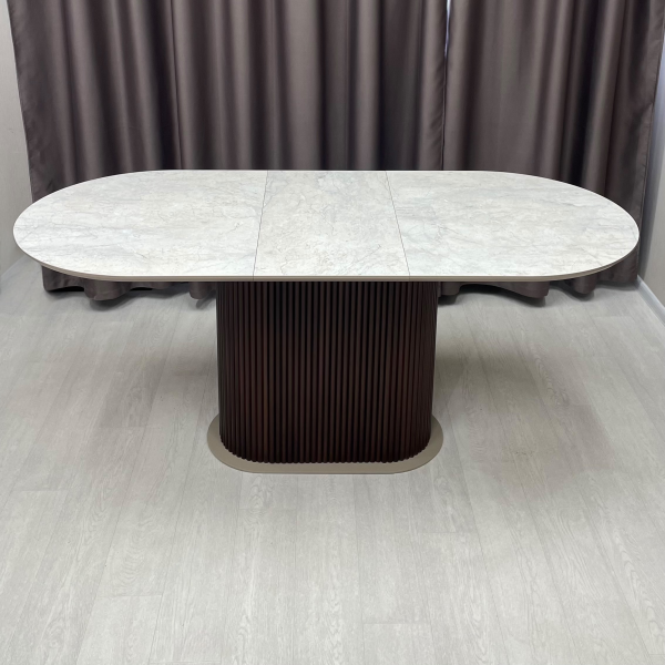 Oval dining folding table B-WOOD made of HPL with minibar