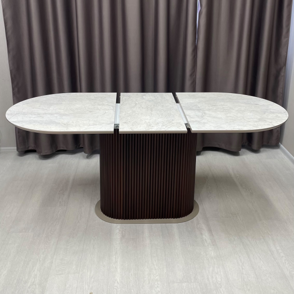 Oval dining folding table B-WOOD made of HPL with minibar